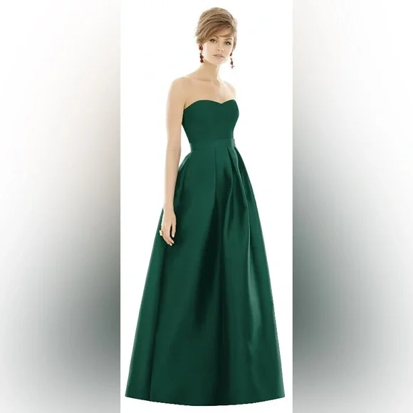 slim fit dress slacks Alfred Sung D831 One-shoulder Satin Gown With Draped Front Slit And Po  YDG